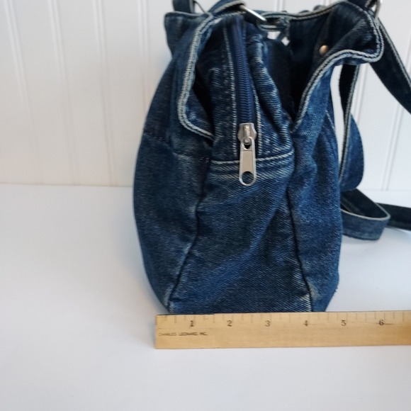 Vtg Denim Bag Embroidered Floral Butterfly Blue Jean Purse Boho Hippie Art Indie - Picture 12 of 13